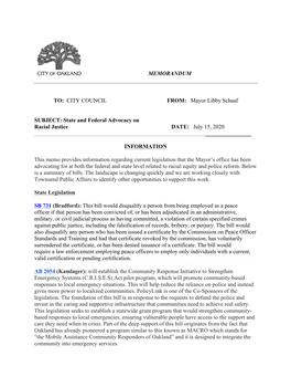 State and Federal Advocacy on Racial Justice DATE: July 15, 2020 ______