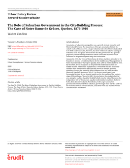 The Role of Suburban Government in the City-Building Process: the Case of Notre Dame De Grâces, Quebec, 1876-1910 Walter Van Nus
