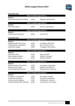 GAA Master Fixtures Schedule