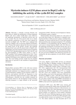 Myricetin Induces G2/M Phase Arrest in Hepg2 Cells by Inhibiting the Activity of the Cyclin B/Cdc2 Complex