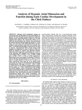 Analysis of Dynamic Atrial Dimension and Function During Early Cardiac Development in the Chick Embryo