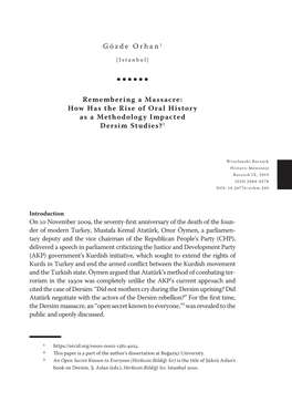 How Has the Rise of Oral History As a Methodology Impacted Dersim Studies?2