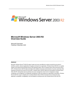Windows Server 2003 R2 Overview and Reviewer Guide