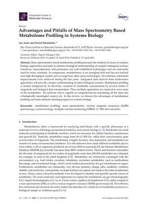 Advantages and Pitfalls of Mass Spectrometry Based Metabolome Proﬁling in Systems Biology