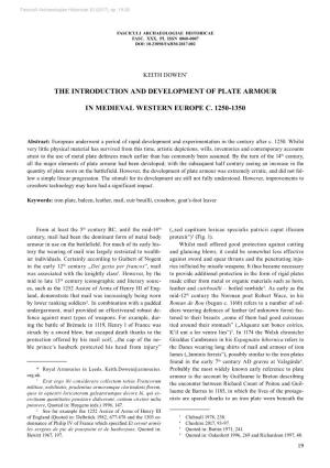 The Introduction and Development of Plate Armour in Medieval Western Europe C