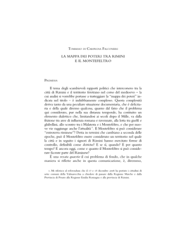 LA MAPPA DEI POTERI TRA RIMINI E IL MONTEFELTRO Il Tema Degli