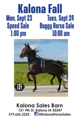 Kalona Fall Mon, Sept 23 Tues, Sept 24 Speed Sale Buggy Horse Sale 1:00 Pm 10:00 Am