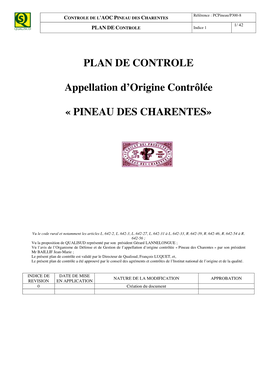 PINEAU DES CHARENTES 1/ 42 PLAN DE CONTROLE Indice 1