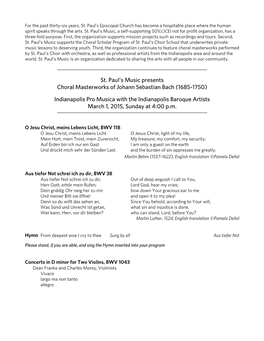 St. Paul's Music Presents Choral Masterworks of Johann Sebastian Bach