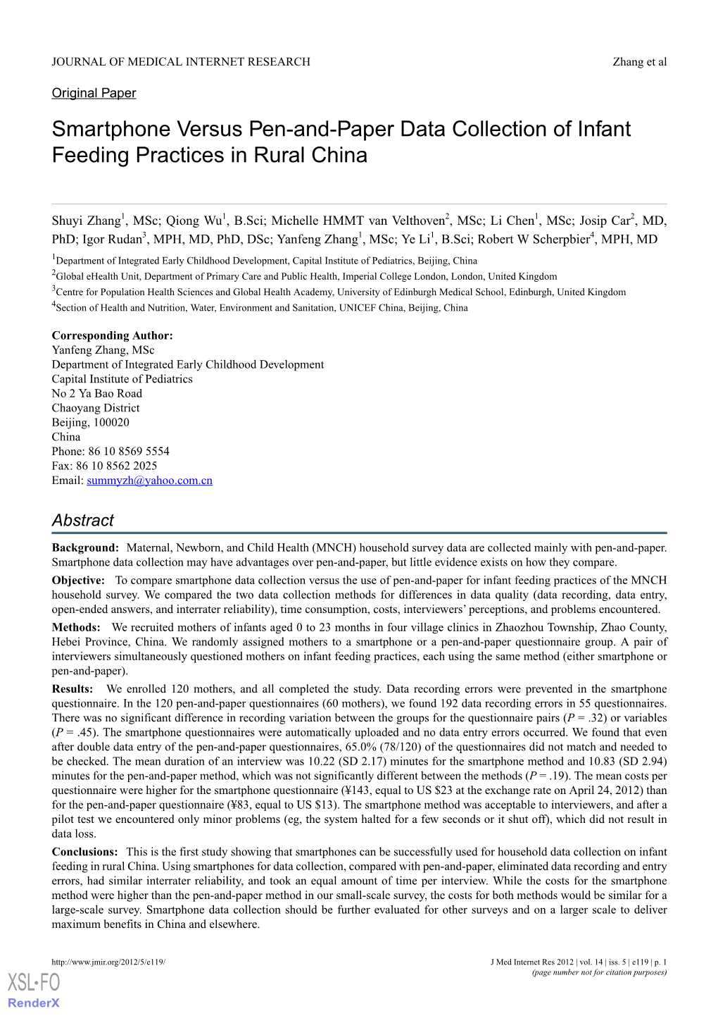 Smartphone Versus Pen-And-Paper Data Collection of Infant Feeding Practices in Rural China