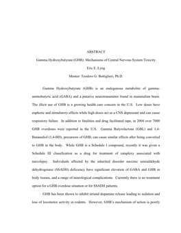 ABSTRACT Gamma Hydroxybutyrate (GHB): Mechanisms of Central