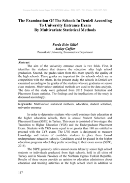 The Examination of the Schools in Denizli According to University Entrance Exam by Multivariate Statistical Methods