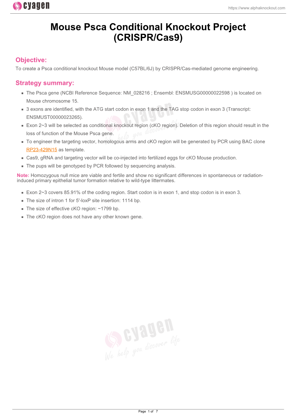 Mouse Psca Conditional Knockout Project (CRISPR/Cas9)