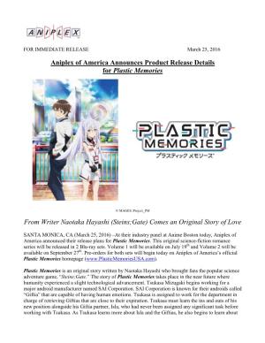 Aniplex of America Announces Product Release Details for Plastic Memories