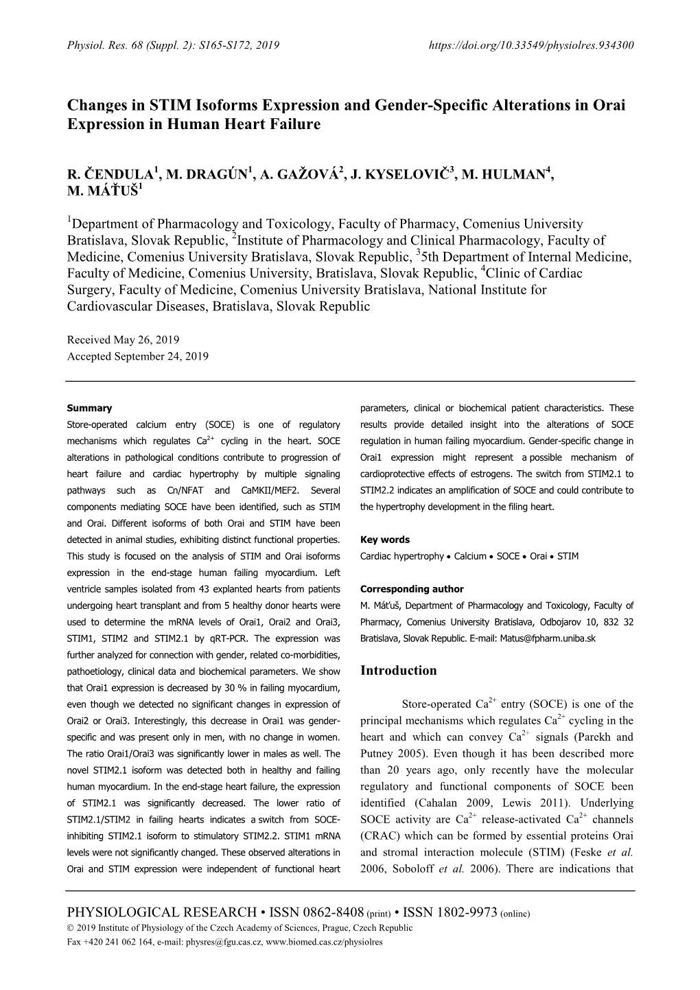 Changes in STIM Isoforms Expression and Gender-Specific Alterations in Orai Expression in Human Heart Failure