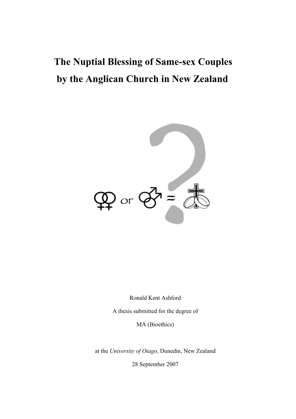 The Nuptial Blessing of Same-Sex Couples by the Anglican Church in New Zealand