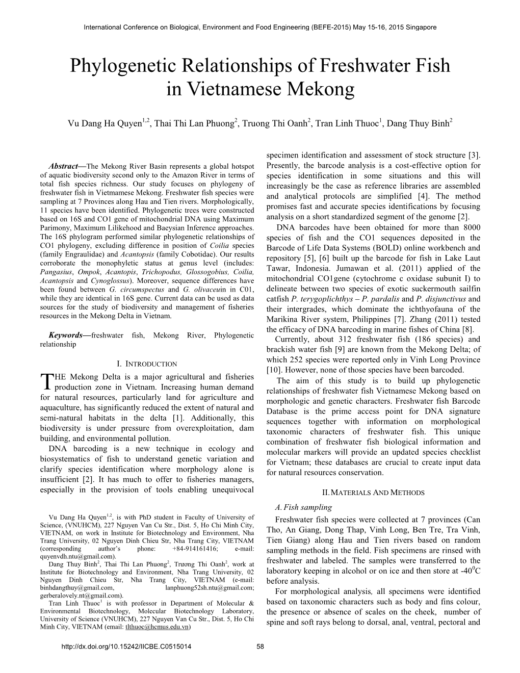 Phylogenetic Relationships of Freshwater Fish in Vietnamese Mekong