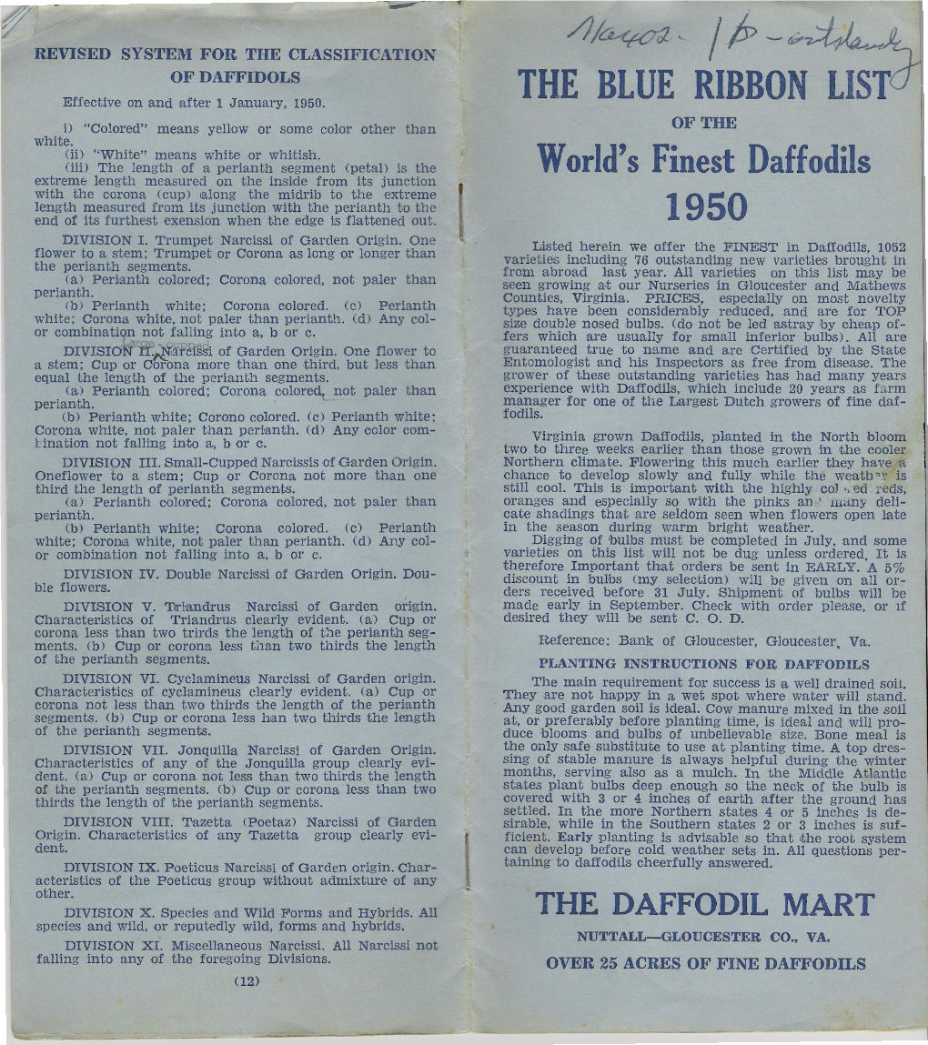THE BLUE RIBBON LIST World's Finest Daffodils 1950
