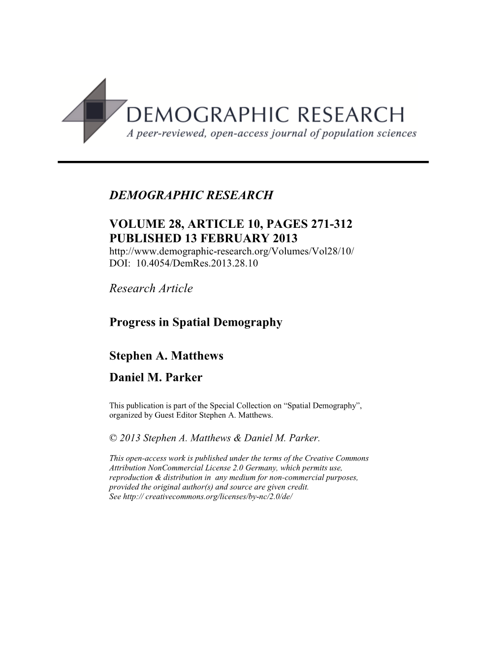 Progress in Spatial Demography