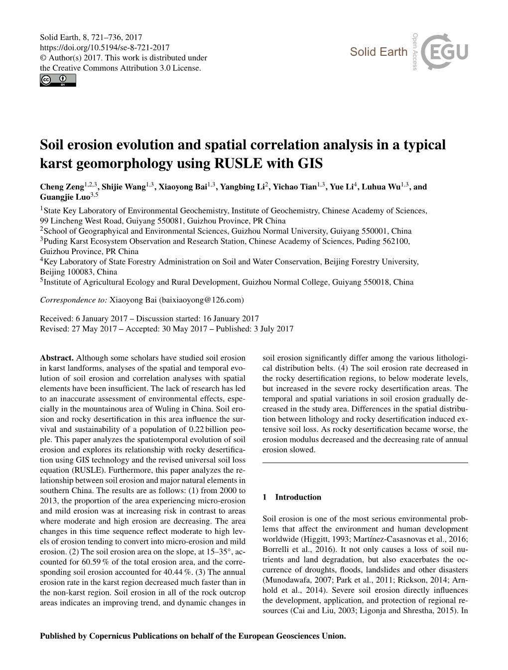 Soil Erosion Evolution and Spatial Correlation Analysis in a Typical Karst Geomorphology Using RUSLE with GIS