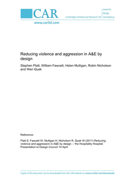Reducing Violence and Aggression in A&E by Design