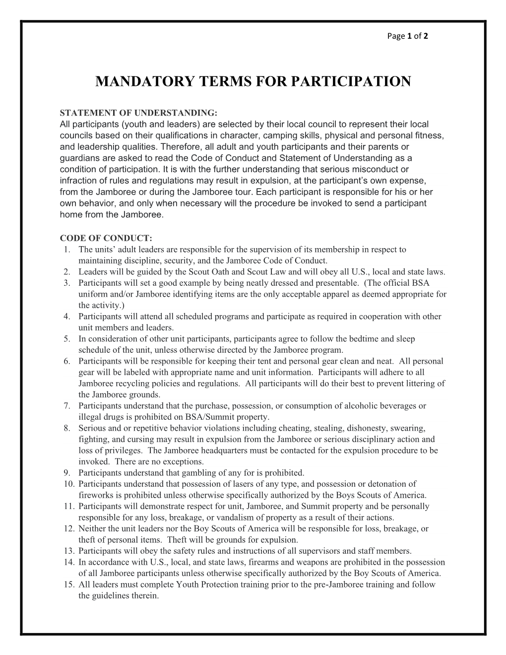 Mandatory Terms for Participation