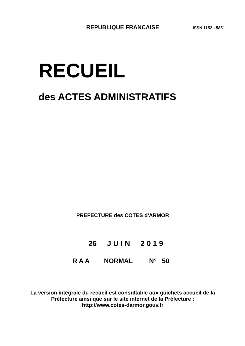 Recueil Normal N° 50 Du 26 JUIN 2019