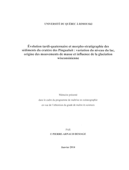 Évolution Tardi-Quaternaire Et Morpho-Stratigraphie Des