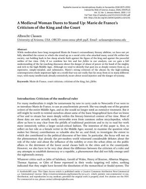 Marie De France's Criticism of the King and the Court