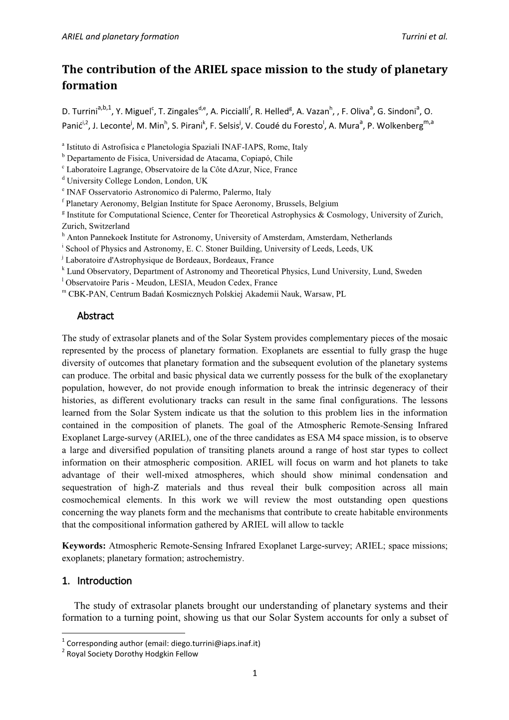 The Contribution of the ARIEL Space Mission to the Study of Planetary Formation