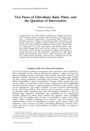 Two Faces of Liberalism: Kant, Paine, and the Question of Intervention