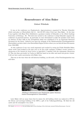 Remembrance of Alan Baker