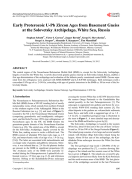 Early Proterozoic U-Pb Zircon Ages from Basement Gneiss at the Solovetsky Archipelago, White Sea, Russia