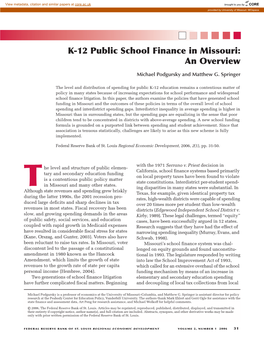 K-12 Public School Finance in Missouri: an Overview