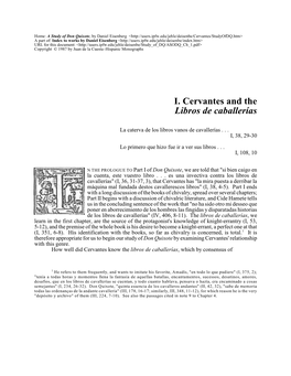 A Study of Don Quijote: Ch. I, Cervantes and the Libros De