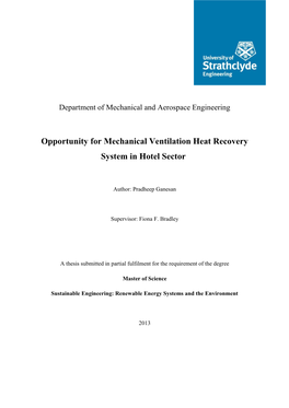 Opportunity for Mechanical Ventilation Heat Recovery System in Hotel