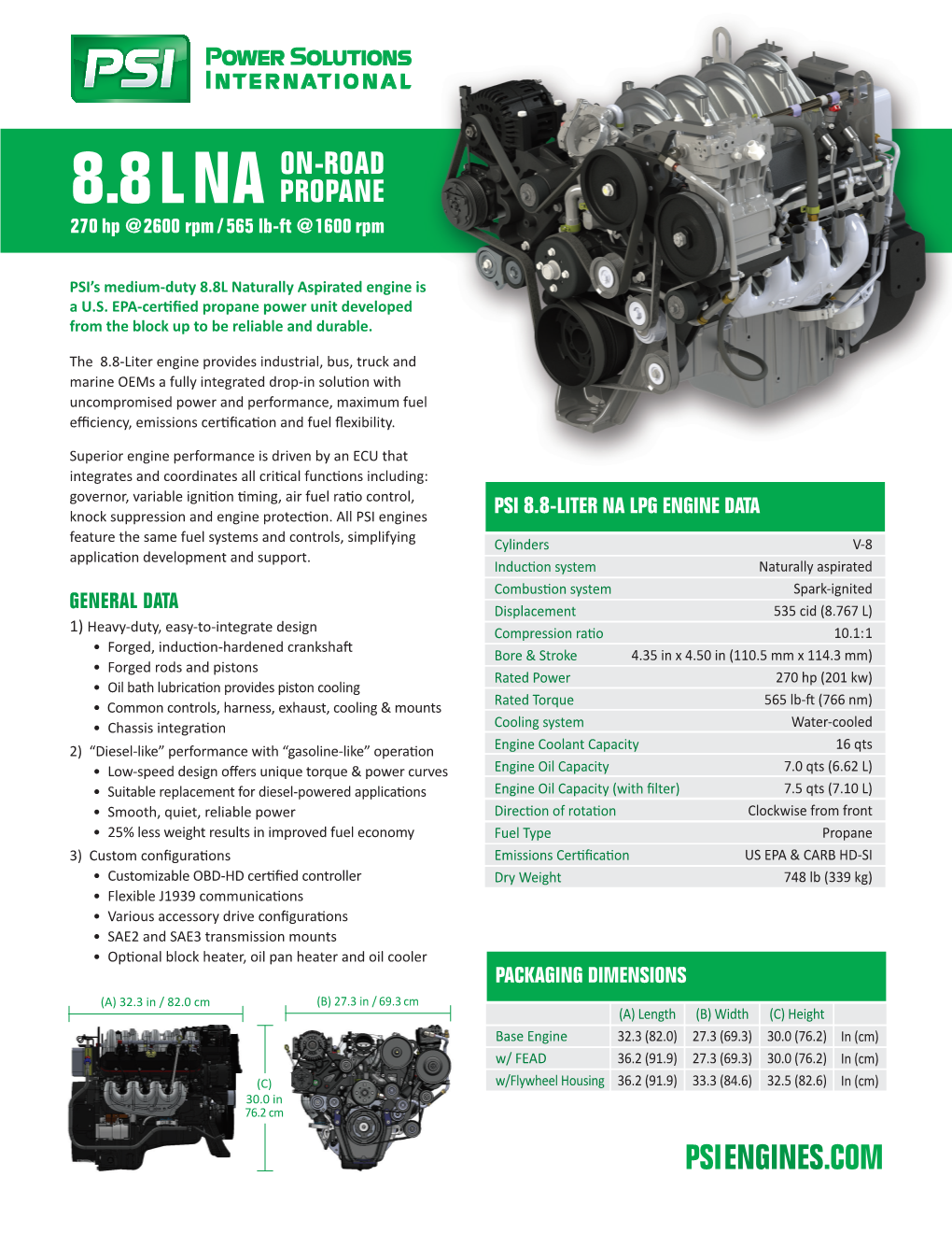 PSI 8.8L NA ON-R LPG Spec