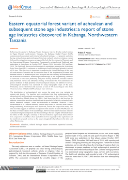 Eastern Equatorial Forest Variant of Acheulean and Subsequent Stone Age Industries: a Report of Stone Age Industries Discovered in Kabanga, Northwestern Tanzania