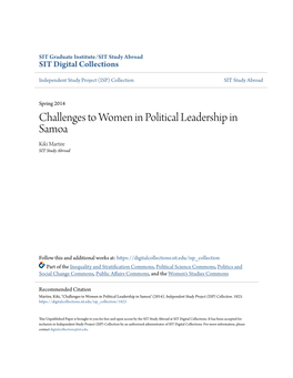 Challenges to Women in Political Leadership in Samoa Kiki Martire SIT Study Abroad