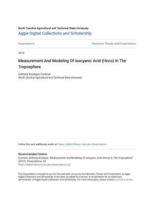 Measurement and Modeling of Isocyanic Acid (Hnco) in the Troposphere
