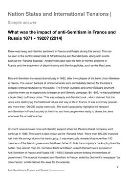 Nation States and International Tensions | Sample Answer What Was the Impact of Anti-Semitism in France and Russia 1871