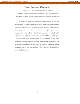 A Non-Adiabatic Controlled Not Gate for the Kane Solid State Quantum