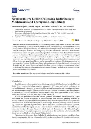 Neurocognitive Decline Following Radiotherapy: Mechanisms and Therapeutic Implications