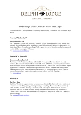 Delphi Lodge Events Calendar – What's on in August