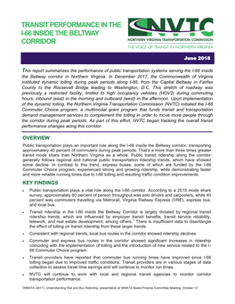 Transit Performance in the I-66 Inside the Beltway Corridor