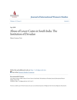 Abuse of Lower Castes in South India: the Institution of Devadasi Maria Costanza Torri