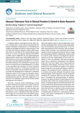 Glucose Tolerance Test in Clinical Practice Is Varied in Basic Research Kai-Chun Cheng1, Yingxiao Li1,2 and Juei-Tang Cheng2,3*