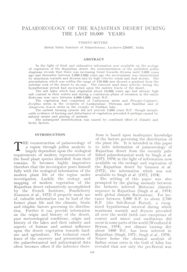 Palaeoecology of the Rajasthan Desert Duri G the Last 10,000 Years