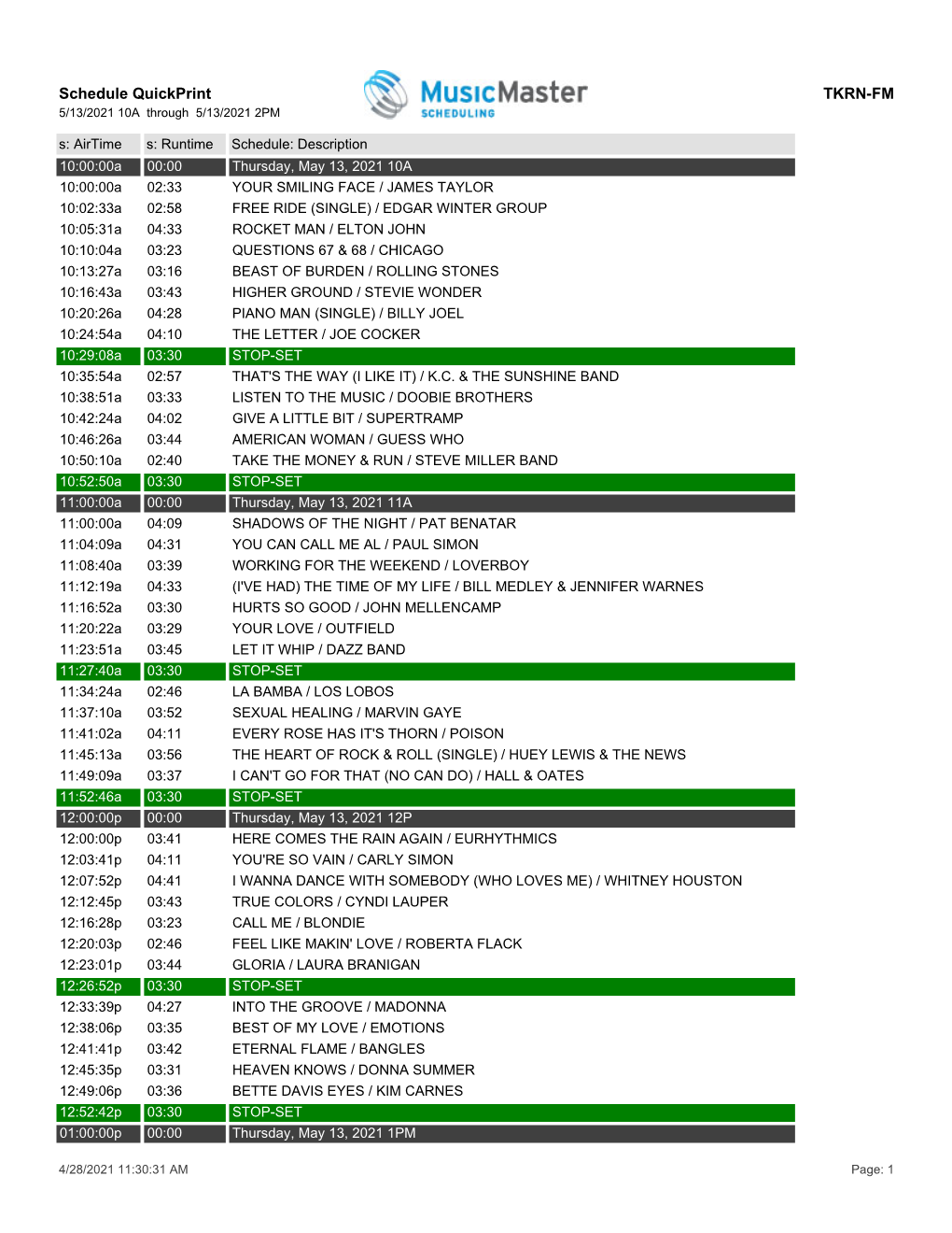 Schedule Quickprint TKRN-FM