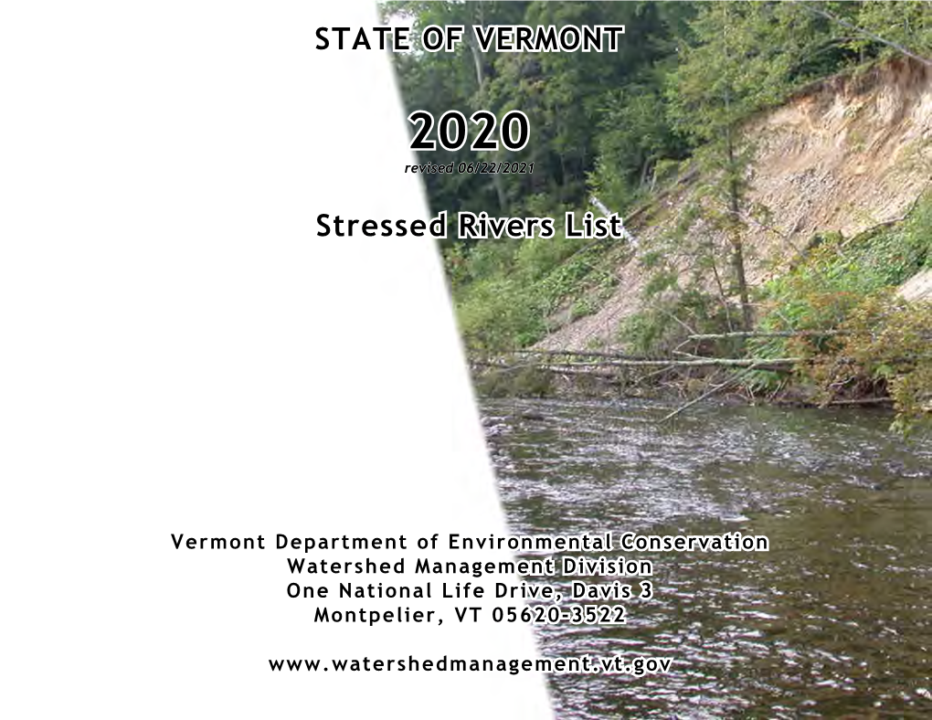 STATE of VERMONT Stressed Rivers List